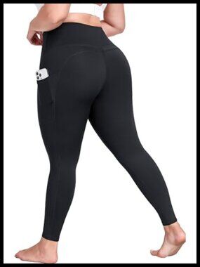 Plus Size Yoga Pants High Waist Tummy Control Pockets Squat Proof 25 Inseam